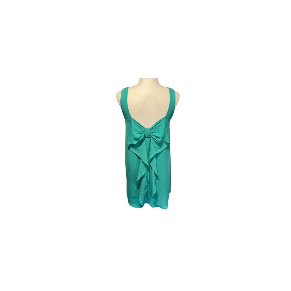 Everly teal sleeveless swing dress with large back cascading bow - S